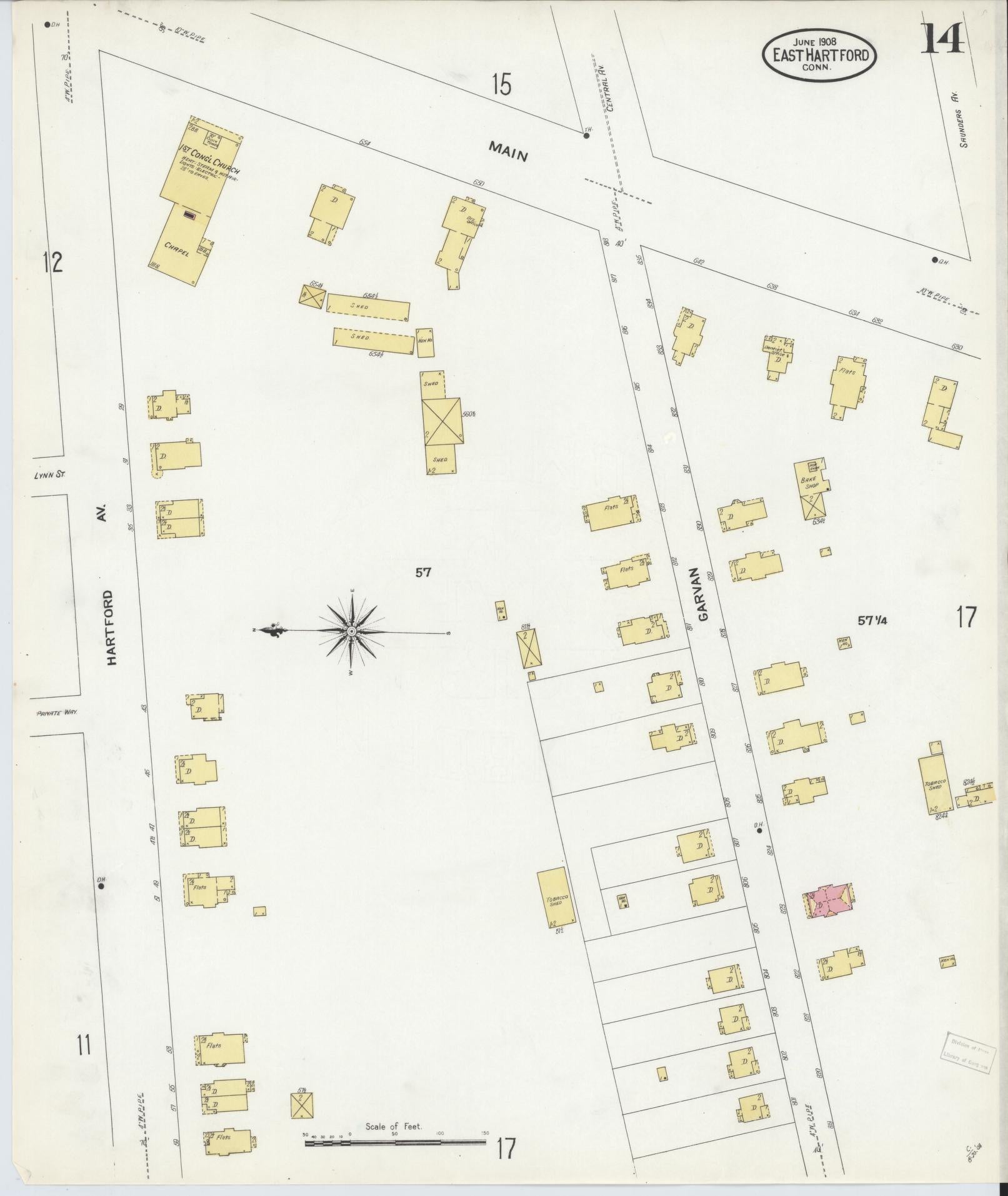 Sanborn Fire Insurance Map from East Hartford, Hartford County, Connecticut (1908), Sheet #0014 - Historic Sanborn Fire Insurance Map Print, vintage old map wall art, antique decor, genealogy gift, Connecticut Connecticut map
