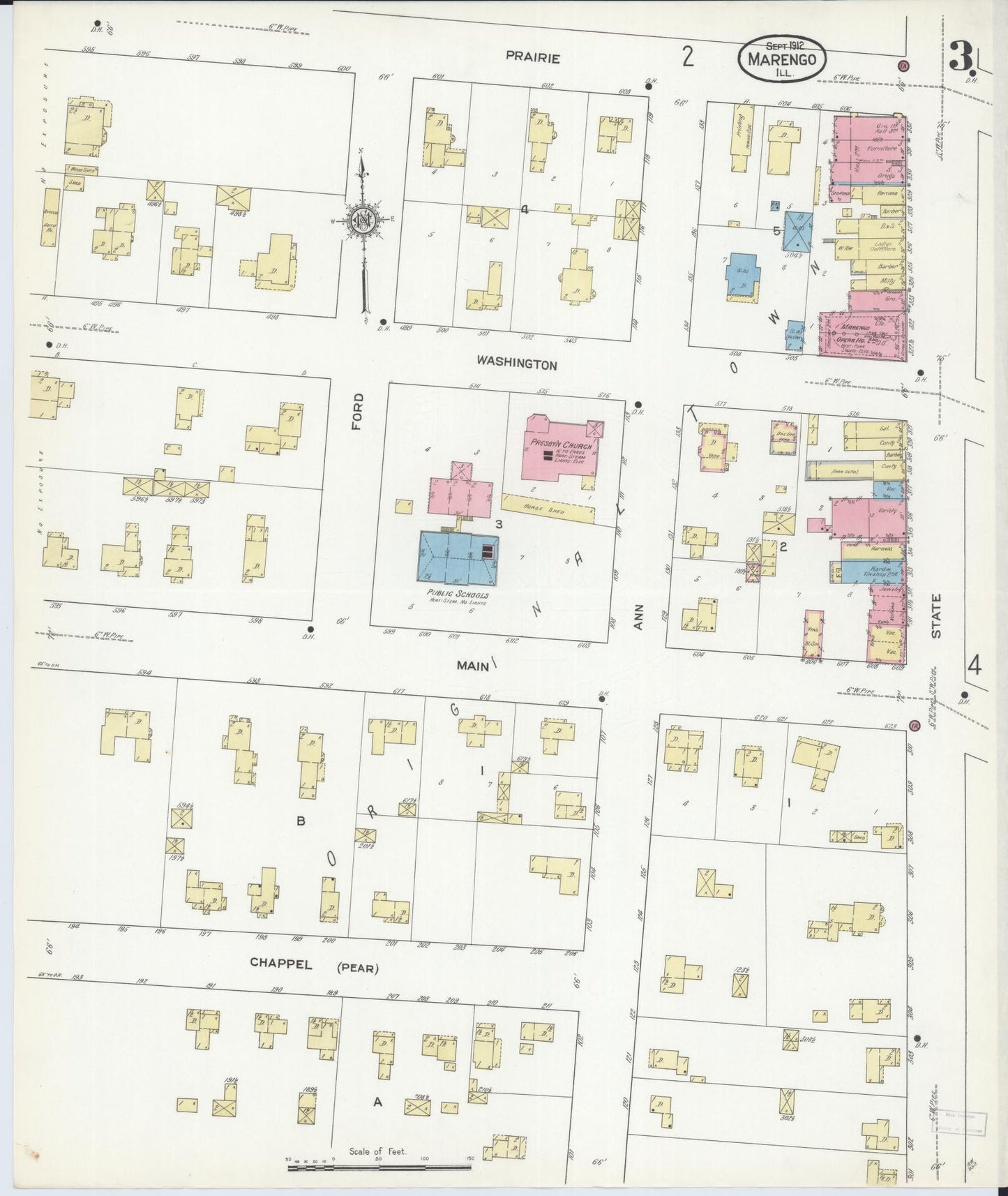Sanborn Fire Insurance Map from Marengo, McHenry County, Illinois (1912), Sheet #0003 - Complete Map Set gallery image, historic Sanborn map, vintage wall art, Illinois Illinois