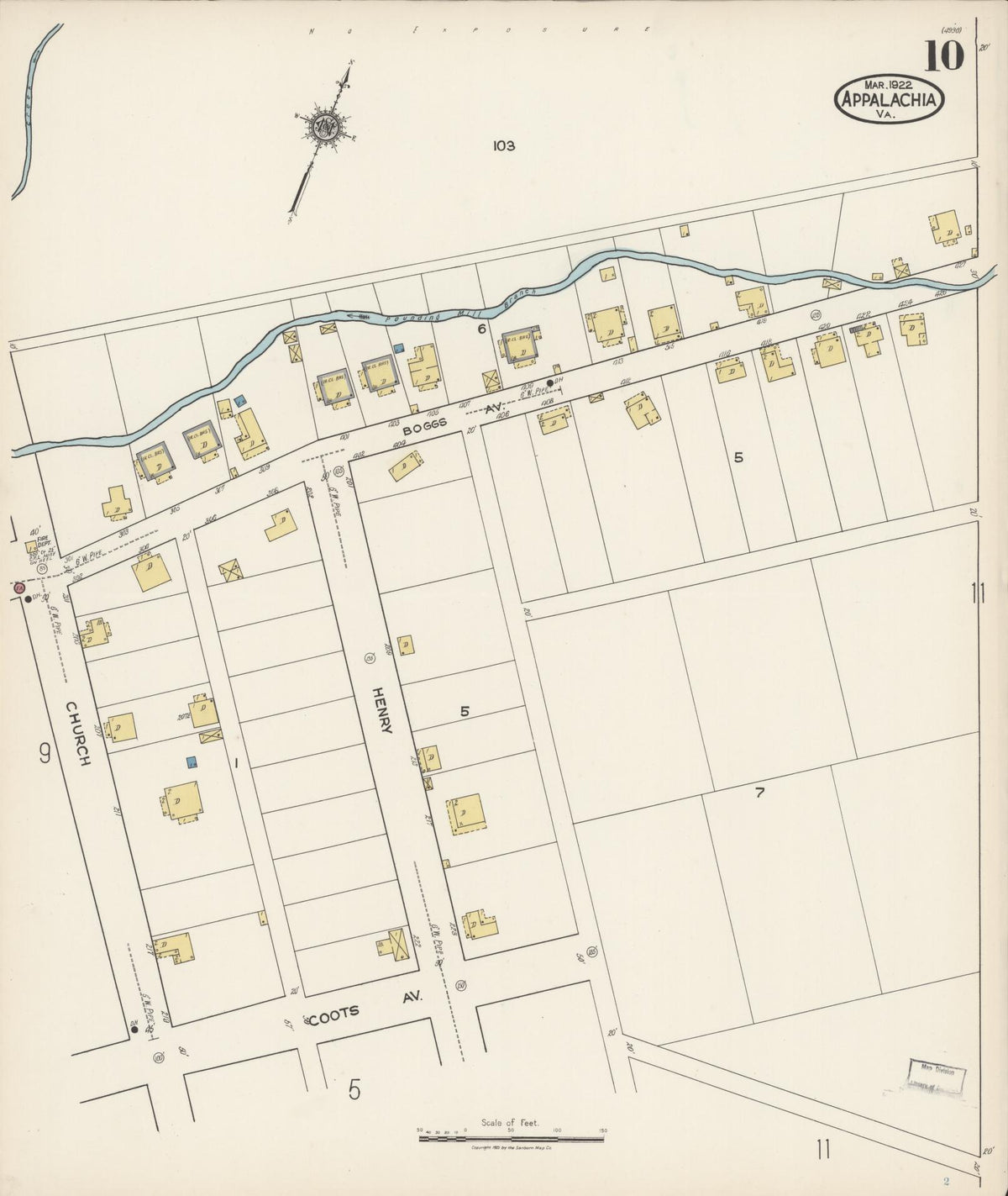 Sanborn Fire Insurance Map from Appalachia, Wise County, Virginia (1922), Sheet #0010 - Historic Sanborn Fire Insurance Map Print, vintage old map wall art, antique decor, genealogy gift, Virginia Virginia map