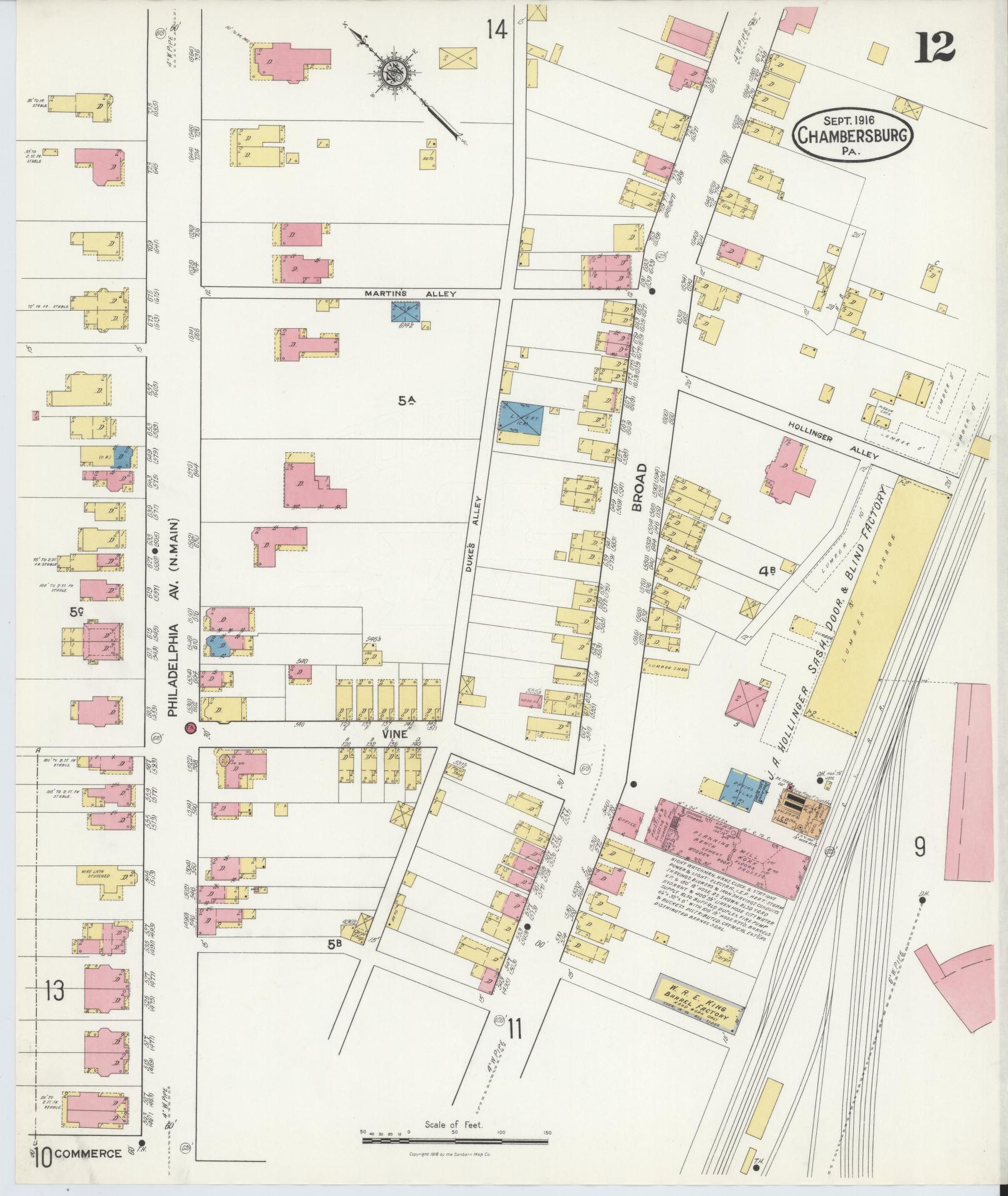 Sanborn Fire Insurance Map from Chambersburg, Franklin County, Pennsylvania (1916), Sheet #0012 - Historic Sanborn Fire Insurance Map Print, vintage old map wall art, antique decor, genealogy gift, Pennsylvania Pennsylvania map