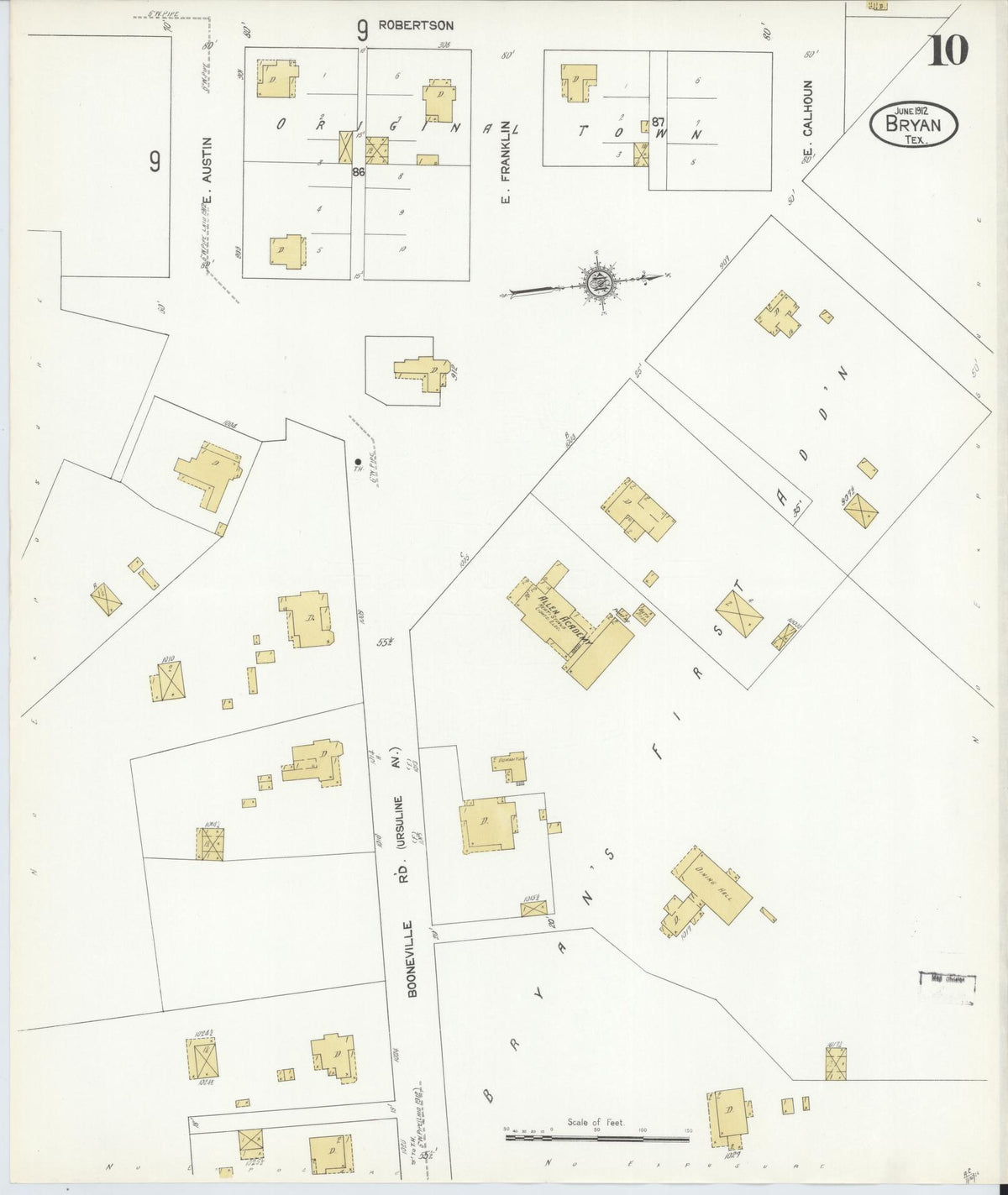Sanborn Fire Insurance Map from Bryan, Brazos County, Texas (1912), Sheet #0010 - Complete Map Set gallery image, historic Sanborn map, vintage wall art, Texas Texas