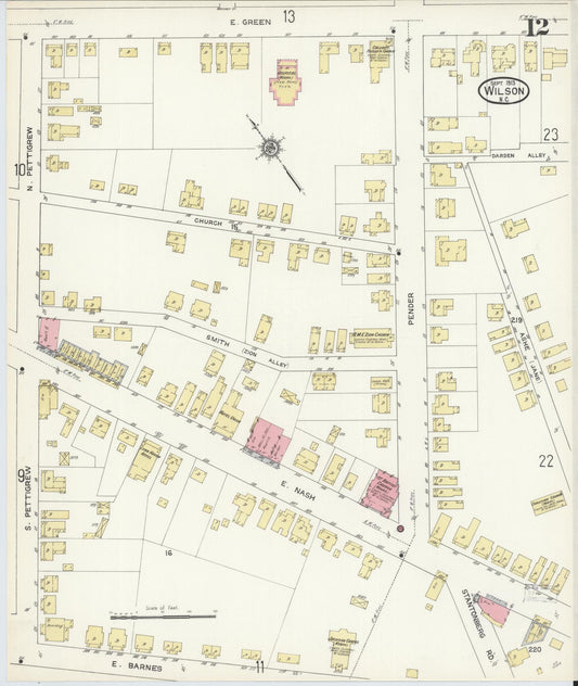 Sanborn Fire Insurance Map from Wilson, Wilson County, North Carolina (1913), Sheet #0012 - Historic Sanborn Fire Insurance Map Print, vintage old map wall art, antique decor, genealogy gift, North Carolina North Carolina map