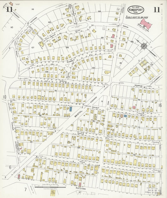 Sanborn Fire Insurance Map from Kingsport, Sullivan County, Tennessee (1925), Sheet #0011 - Historic Sanborn Fire Insurance Map Print, vintage old map wall art, antique decor, genealogy gift, Tennessee Tennessee map