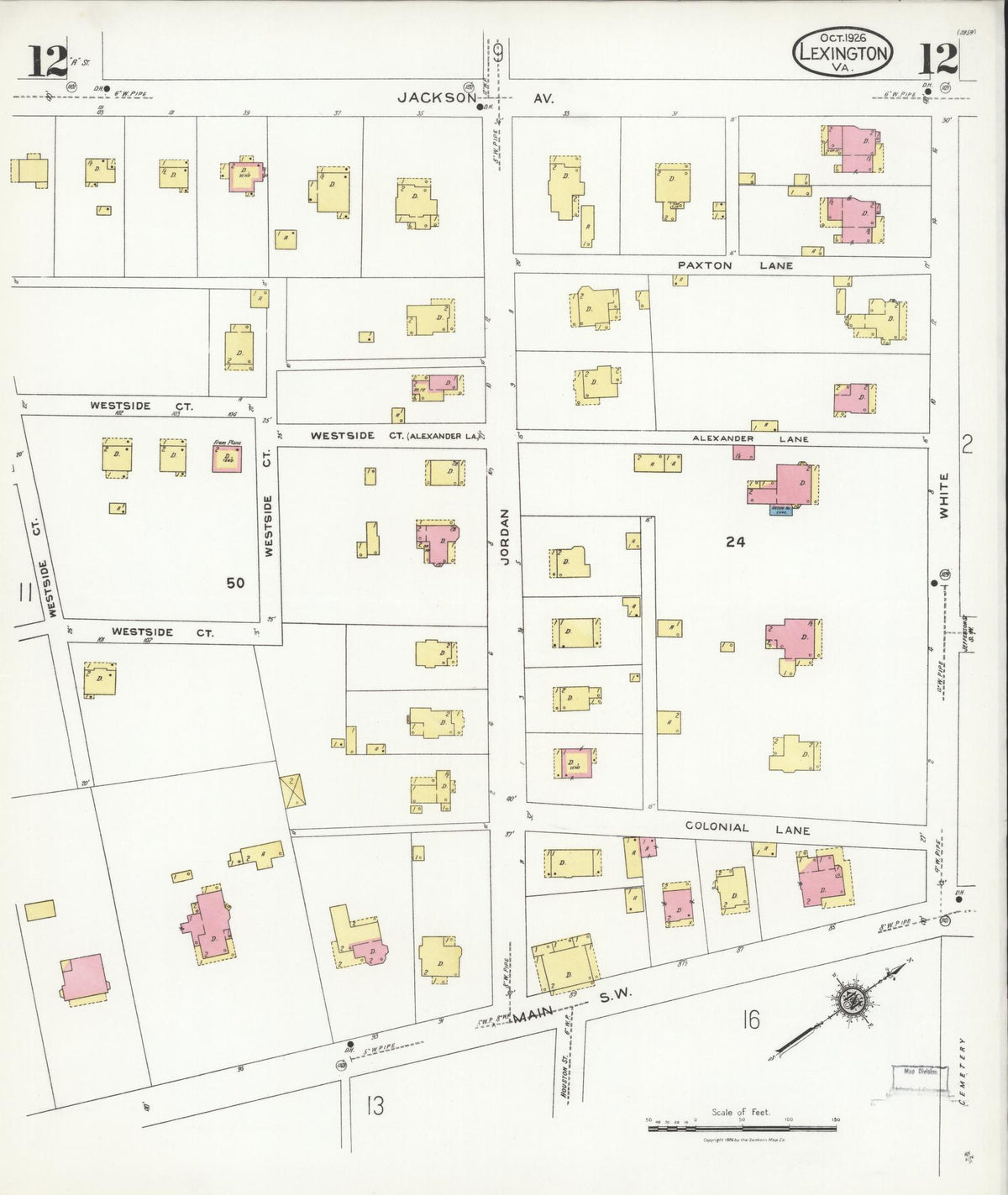 Sanborn Fire Insurance Map from Lexington, Independent Cities, Virginia (1926), Sheet #0012 - Complete Map Set gallery image, historic Sanborn map, vintage wall art, Virginia Virginia