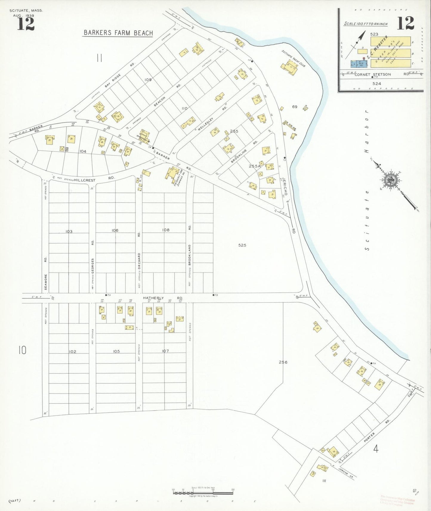 Sanborn Fire Insurance Map from Scituate, Plymouth County, Massachusetts (1939), Sheet #0012 - Complete Map Set gallery image, historic Sanborn map, vintage wall art, Massachusetts Massachusetts