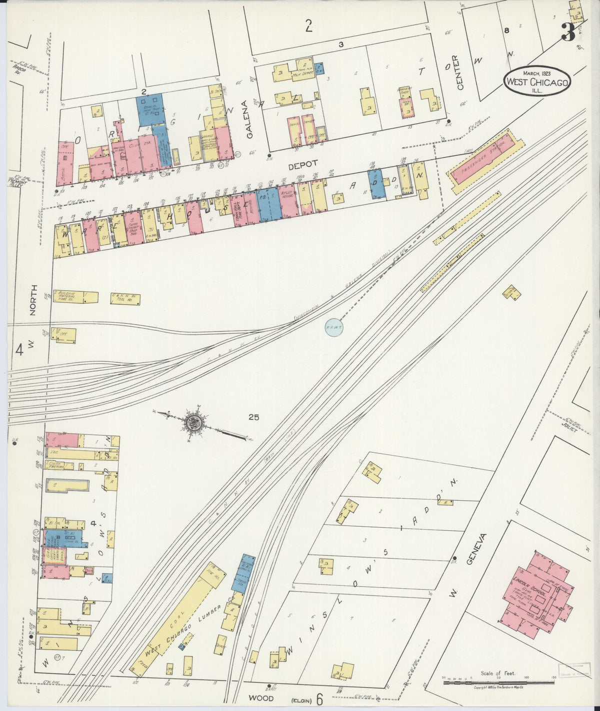 Sanborn Fire Insurance Map from West Chicago, Du Page County, Illinois (1923), Sheet #0003 - Historic Sanborn Fire Insurance Map Print, vintage old map wall art, antique decor, genealogy gift, Illinois Illinois map