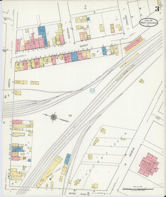 Sanborn Fire Insurance Map from West Chicago, Du Page County, Illinois (1923), Sheet #0003 - Historic Sanborn Fire Insurance Map Print, vintage old map wall art, antique decor, genealogy gift, Illinois Illinois map