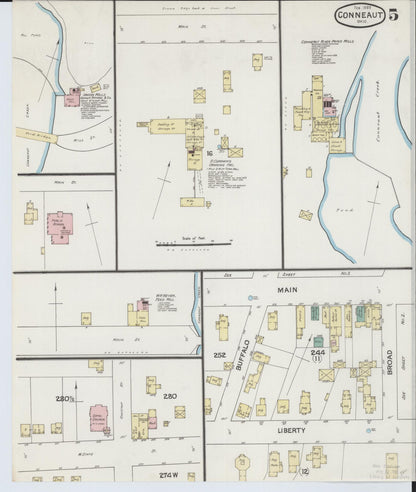 Sanborn Fire Insurance Map from Conneaut, Ashtabula County, Ohio (1889), Sheet #0005 - Historic Sanborn Fire Insurance Map Print, vintage old map wall art, antique decor, genealogy gift, Ohio Ohio map