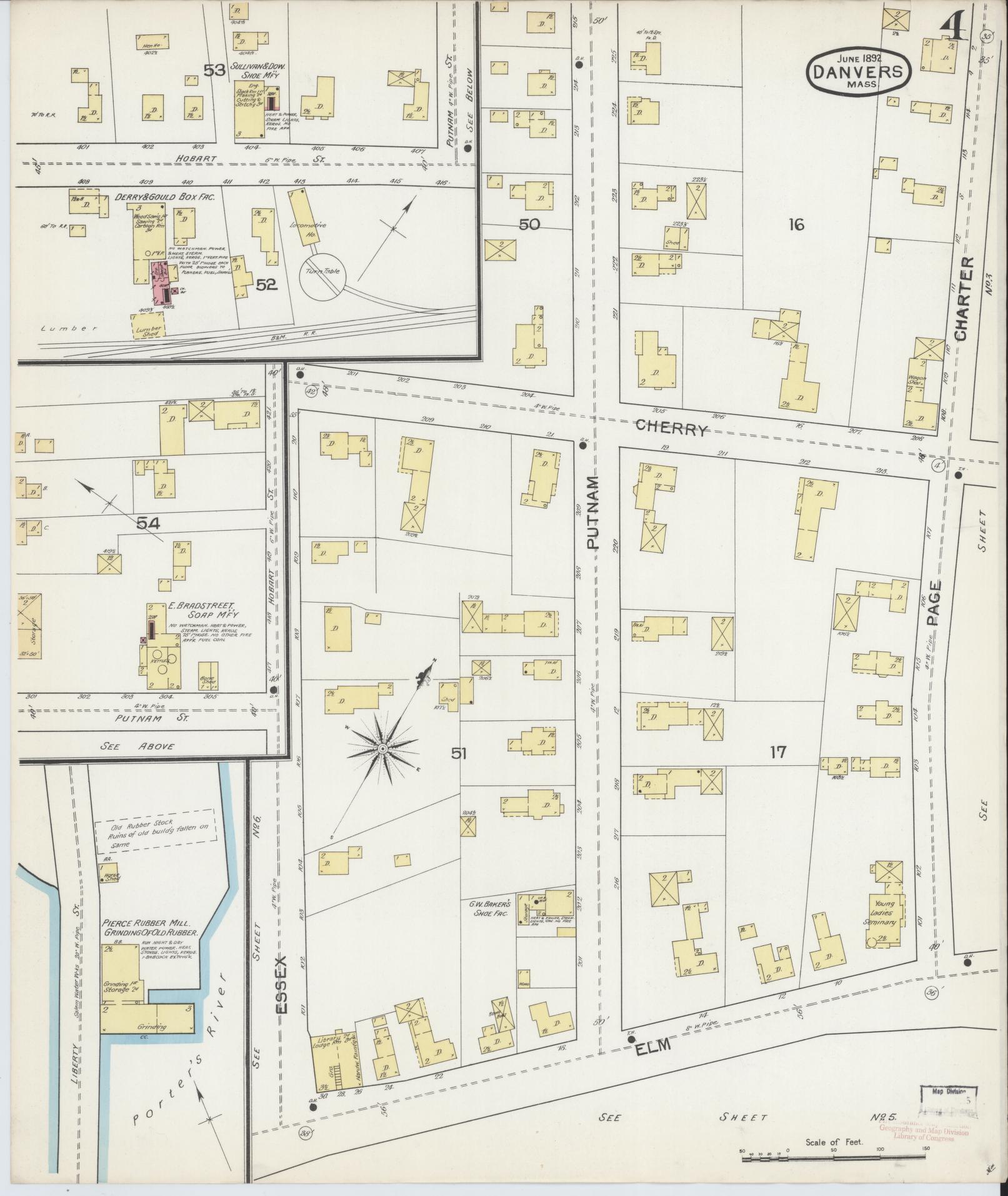 Sanborn Fire Insurance Map from Danvers, Essex County, Massachusetts (1892), Sheet #0004 - Complete Map Set gallery image, historic Sanborn map, vintage wall art, Massachusetts Massachusetts