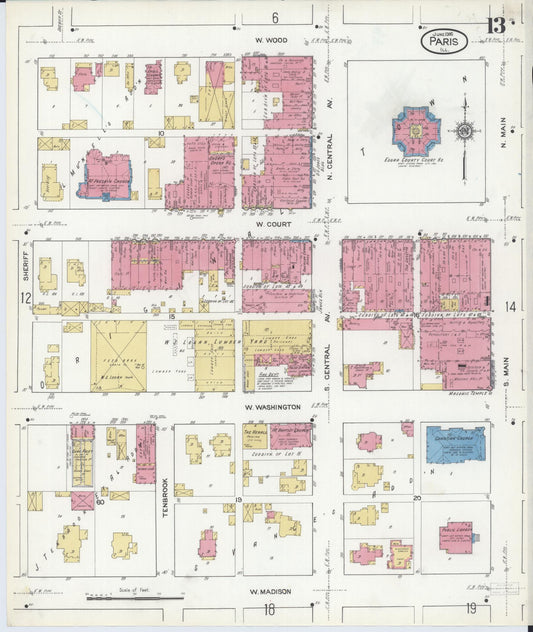 Sanborn Fire Insurance Map from Paris, Edgar County, Illinois (1916), Sheet #0013 - Historic Sanborn Fire Insurance Map Print, vintage old map wall art, antique decor, genealogy gift, Illinois Illinois map