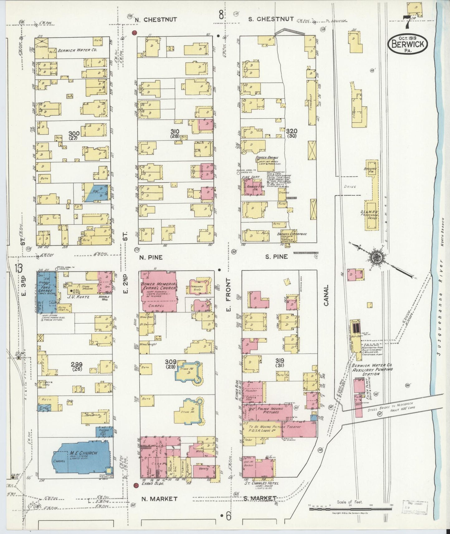 Sanborn Fire Insurance Map from Berwick, Columbia County, Pennsylvania (1918), Sheet #0007 - Historic Sanborn Fire Insurance Map Print, vintage old map wall art, antique decor, genealogy gift, Pennsylvania Pennsylvania map