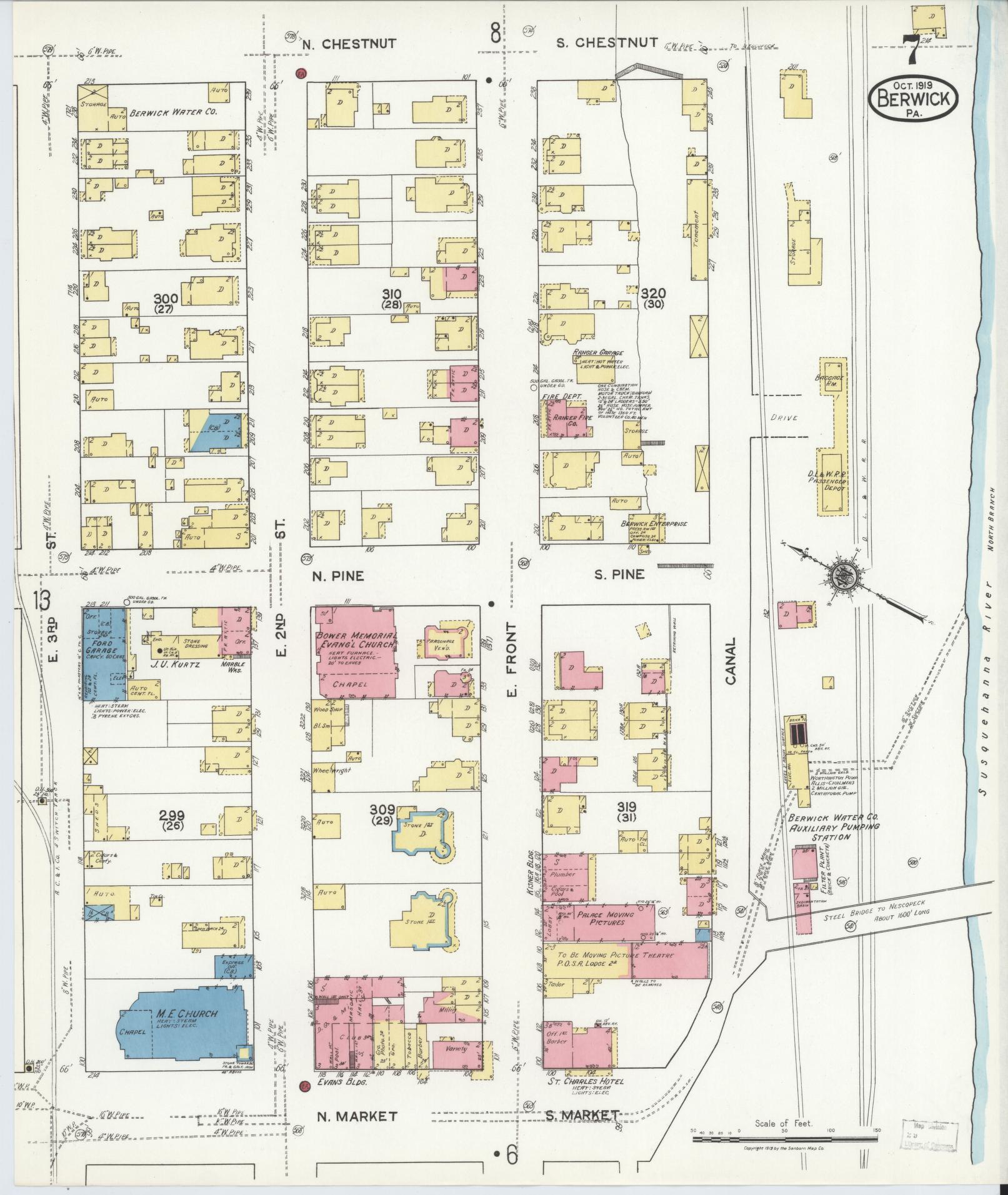 Sanborn Fire Insurance Map from Berwick, Columbia County, Pennsylvania (1918), Sheet #0007 - Historic Sanborn Fire Insurance Map Print, vintage old map wall art, antique decor, genealogy gift, Pennsylvania Pennsylvania map