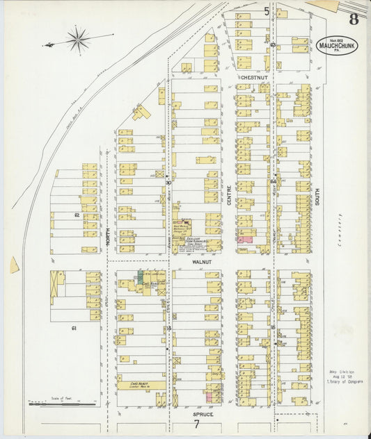 Sanborn Fire Insurance Map from Mauch Chunk, Carbon County, Pennsylvania (1902), Sheet #0008 - Historic Sanborn Fire Insurance Map Print, vintage old map wall art, antique decor, genealogy gift, Pennsylvania Pennsylvania map