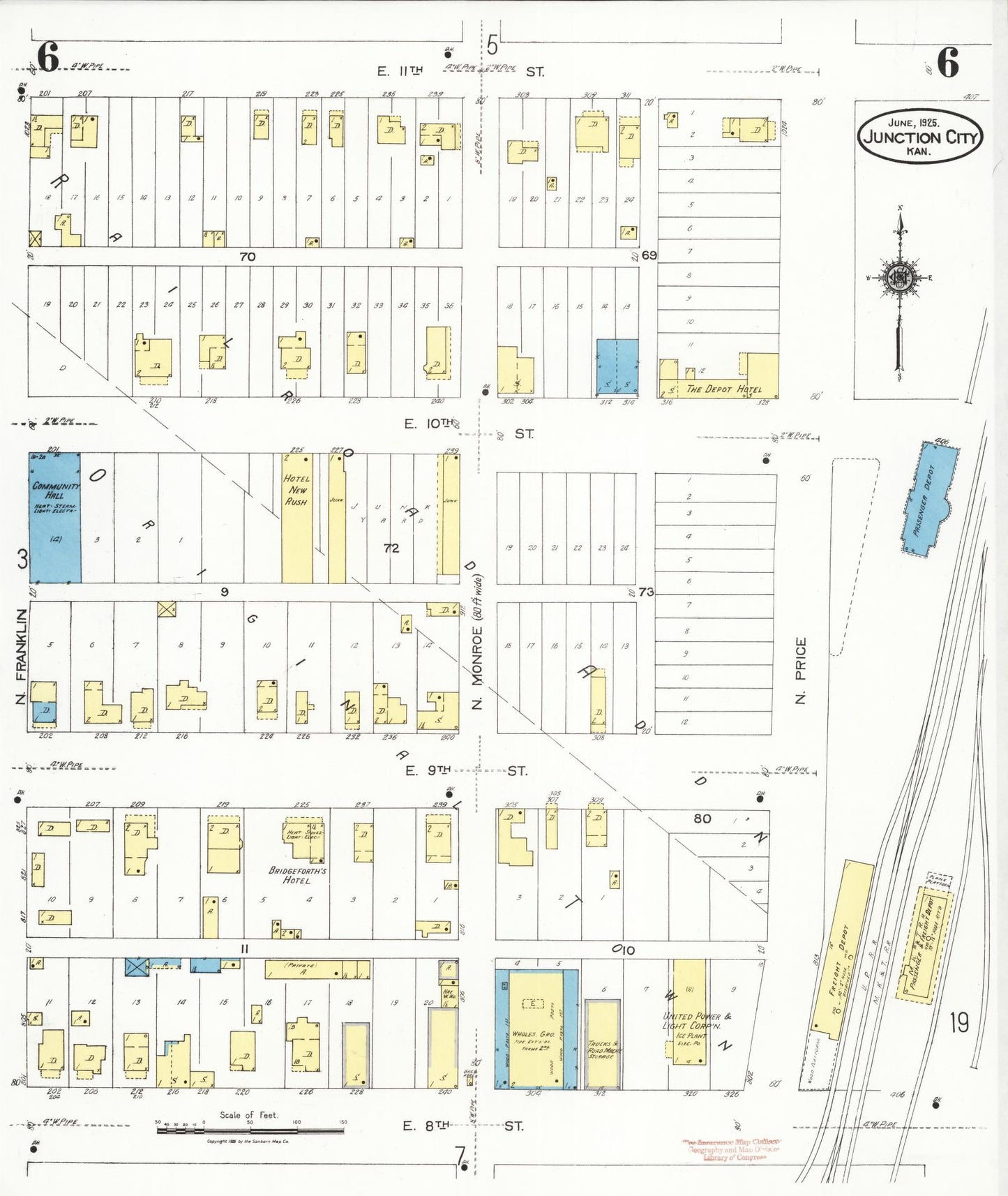 Sanborn Fire Insurance Map from Junction City, Geary County, Kansas (1925), Sheet #0006 - Complete Map Set gallery image, historic Sanborn map, vintage wall art, Kansas Kansas