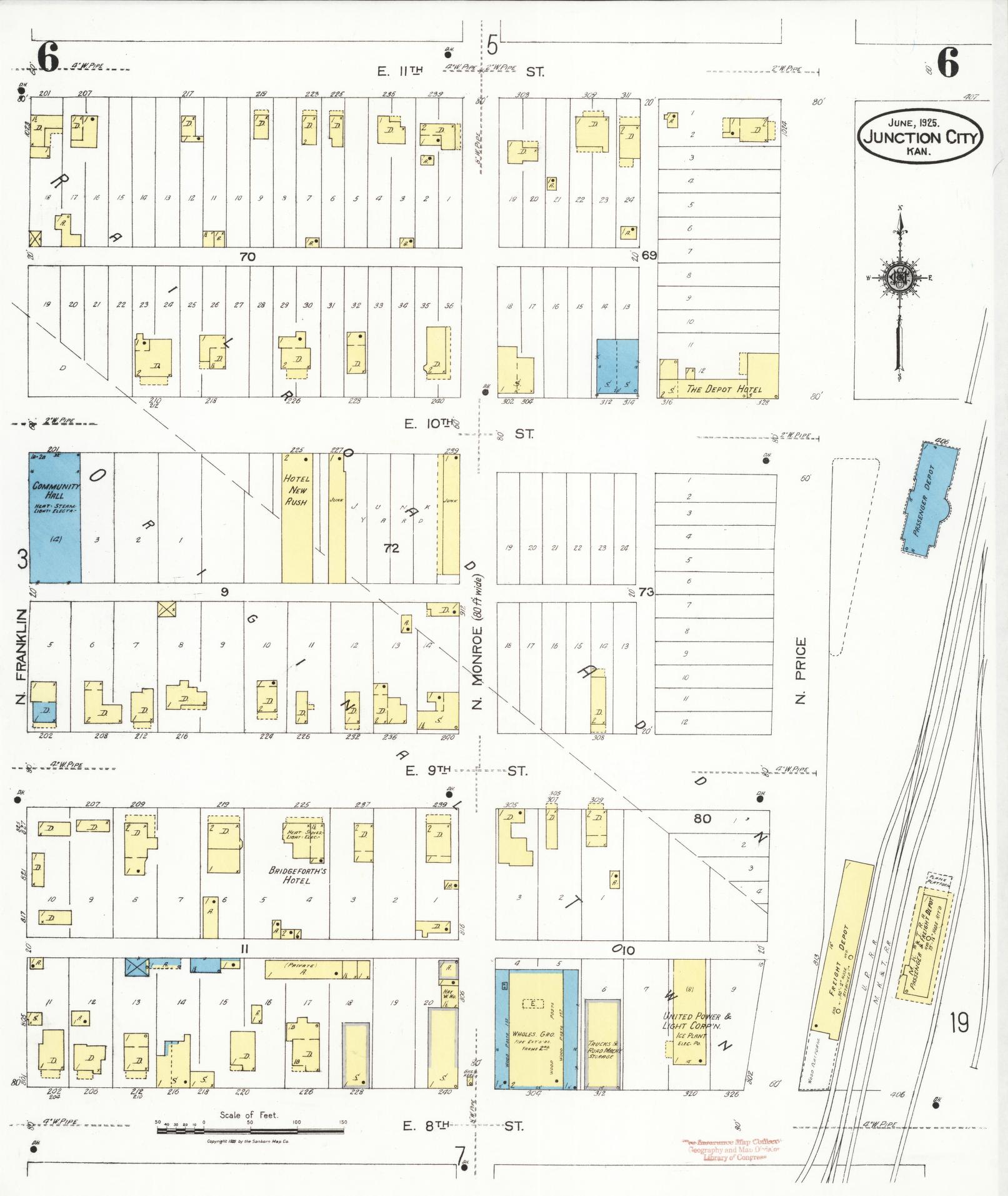 Sanborn Fire Insurance Map from Junction City, Geary County, Kansas (1925), Sheet #0006 - Complete Map Set gallery image, historic Sanborn map, vintage wall art, Kansas Kansas