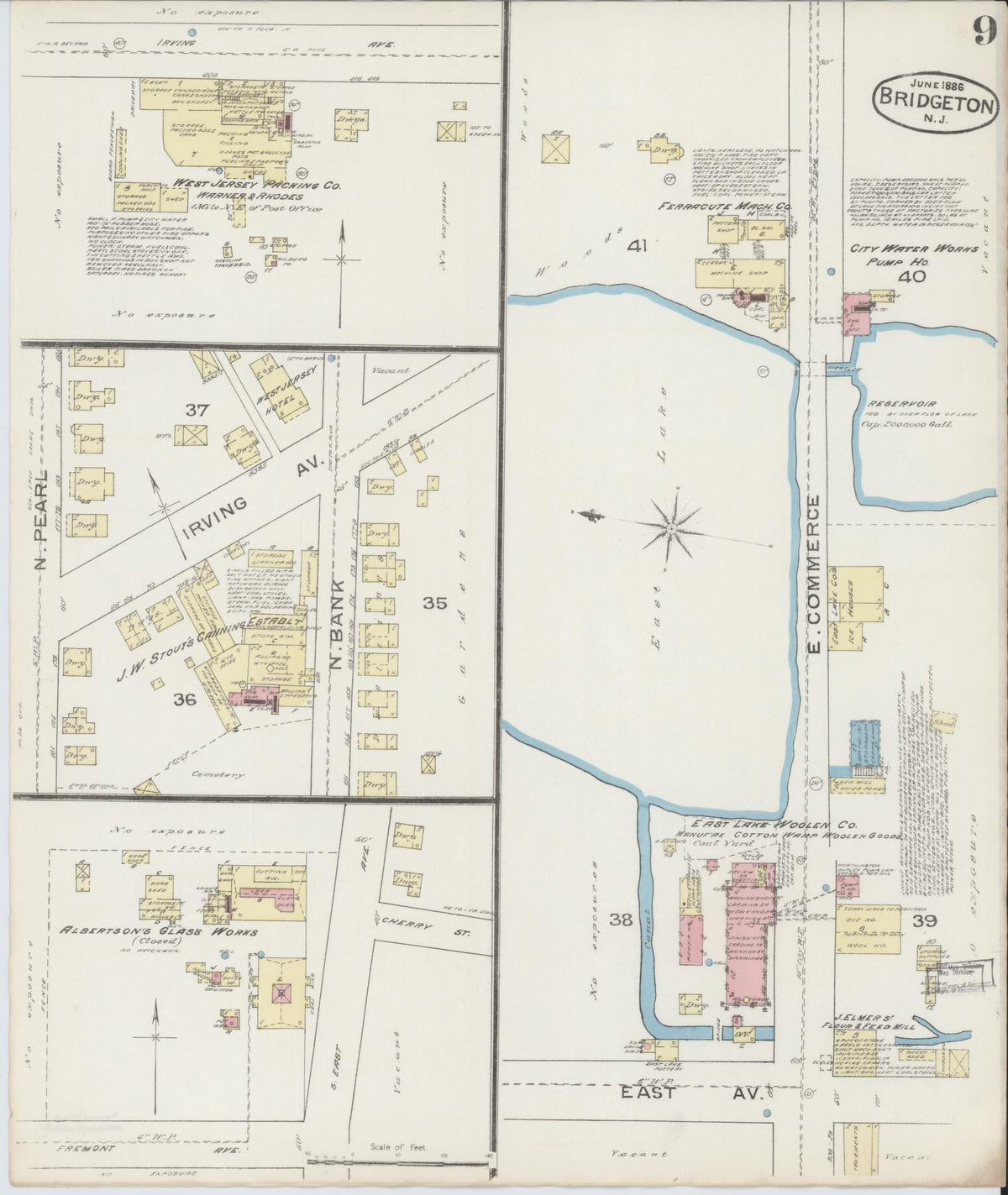 Sanborn Fire Insurance Map from Bridgeton, Cumberland County, New Jersey (1886), Sheet #0009 - Complete Map Set gallery image, historic Sanborn map, vintage wall art, New Jersey New Jersey