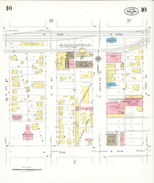 Sanborn Fire Insurance Map from Salina, Saline County, Kansas (1926), Sheet #0010 - Historic Sanborn Fire Insurance Map Print, vintage old map wall art, antique decor, genealogy gift, Kansas Kansas map