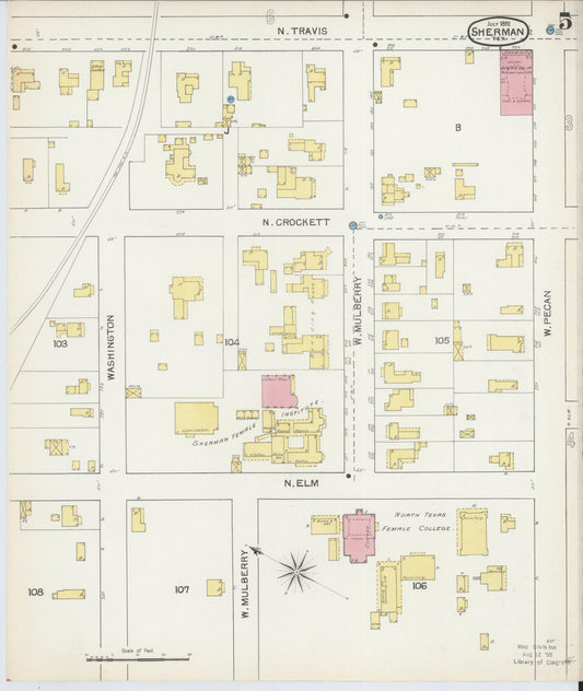 Sanborn Fire Insurance Map from Sherman, Grayson County, Texas (1892), Sheet #0005 - Historic Sanborn Fire Insurance Map Print, vintage old map wall art, antique decor, genealogy gift, Texas Texas map