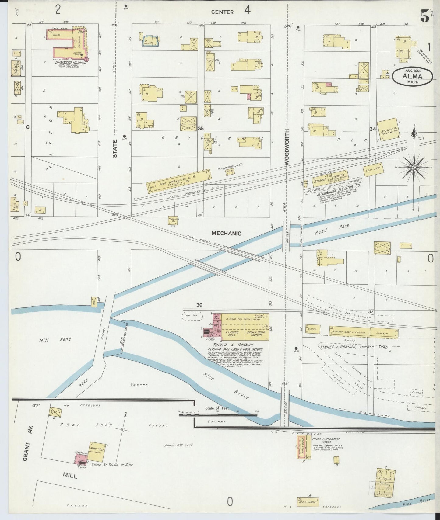 Sanborn Fire Insurance Map from Alma, Gratiot County, Michigan (1902), Sheet #0005 - Complete Map Set gallery image, historic Sanborn map, vintage wall art, Michigan Michigan