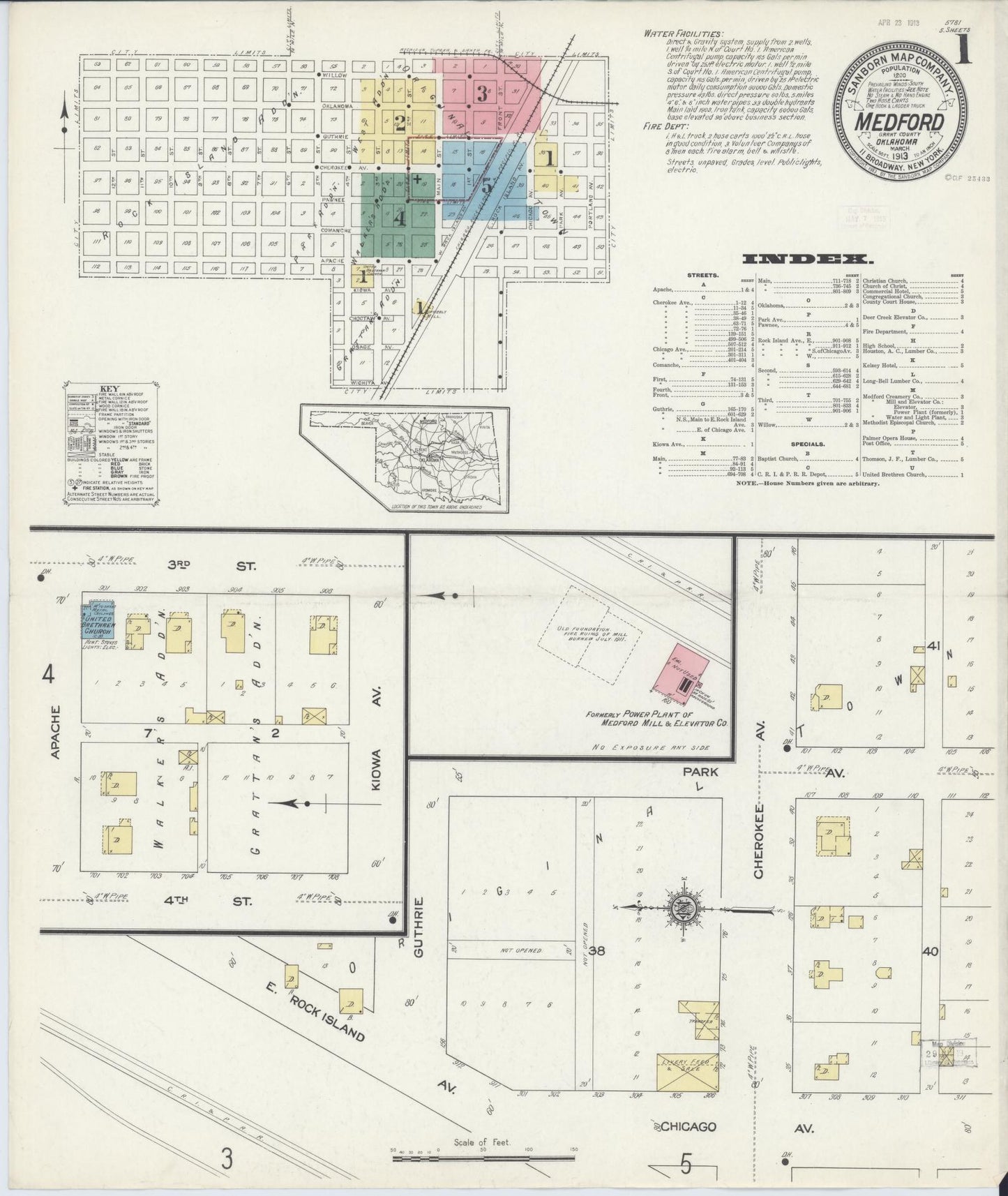 Sanborn Fire Insurance Map from Medford, Grant County, Oklahoma. (1913) – Historic Sanborn Fire Insurance Map Print