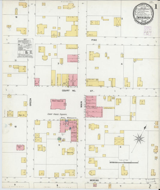 Sanborn Fire Insurance Map from Swainsboro, Emanuel County, Georgia (1901), Sheet #0001 - Complete Map Set gallery image, historic Sanborn map, vintage wall art, Georgia Georgia