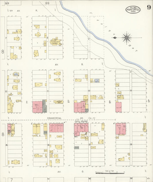 Sanborn Fire Insurance Map from Anacortes, Skagit County, Washington (1907), Sheet #0009 - Historic Sanborn Fire Insurance Map Print, vintage old map wall art, antique decor, genealogy gift, Washington Washington map