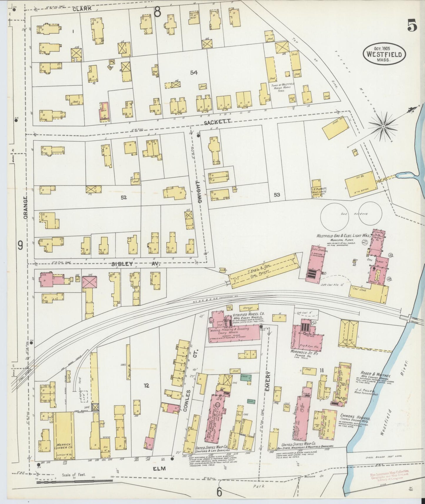 Sanborn Fire Insurance Map from Westfield, Hampden County, Massachusetts (1905), Sheet #0005 - Complete Map Set gallery image, historic Sanborn map, vintage wall art, Massachusetts Massachusetts