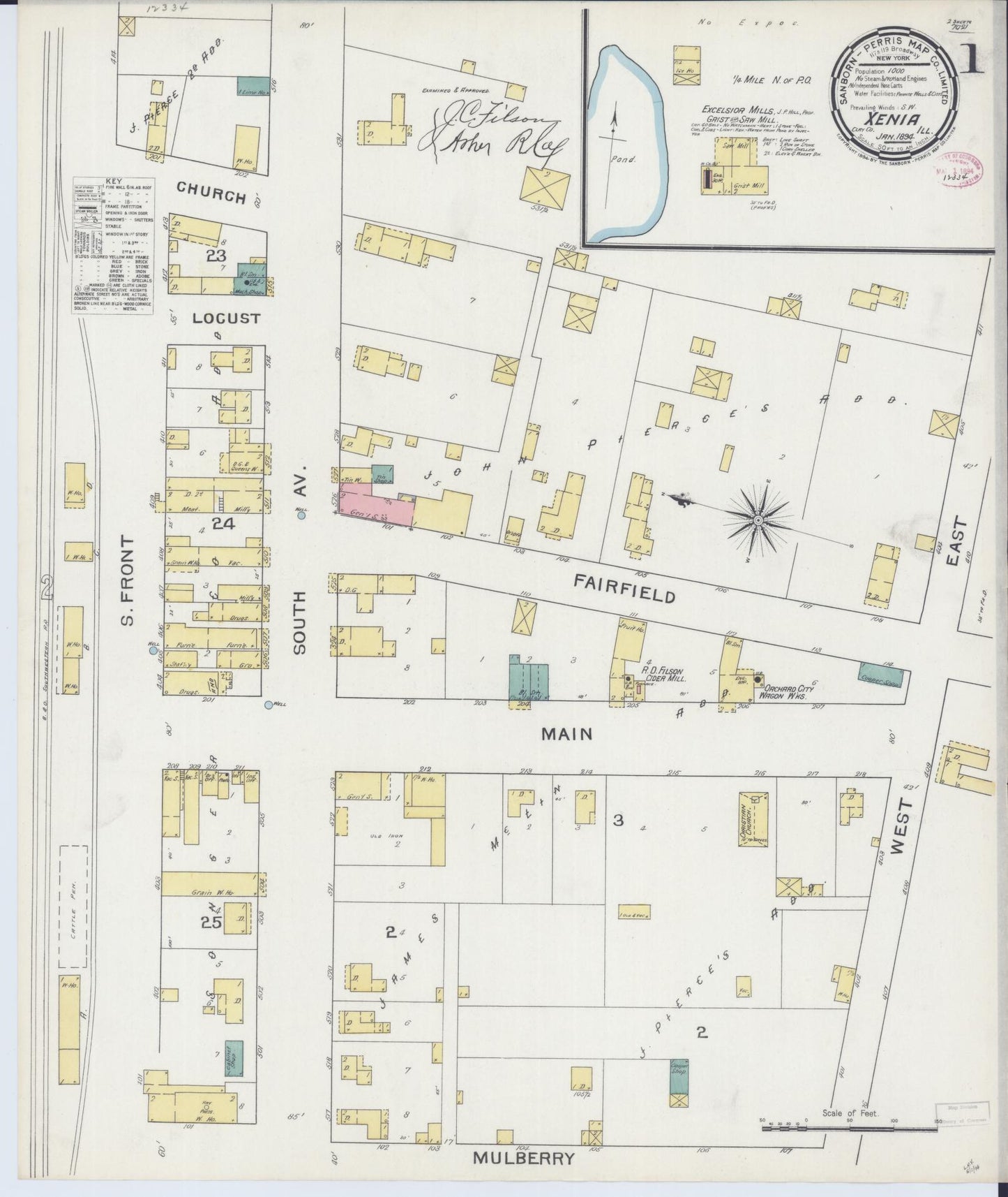 Sanborn Fire Insurance Map from Xenia, Clay County, Illinois (1894), Sheet #0001 - Historic Sanborn Fire Insurance Map Print, vintage old map wall art, antique decor, genealogy gift, Illinois Illinois map