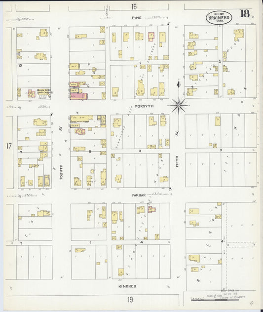 Sanborn Fire Insurance Map from Brainerd, Crow Wing County, Minnesota (1907), Sheet #0018 - Historic Sanborn Fire Insurance Map Print, vintage old map wall art, antique decor, genealogy gift, Minnesota Minnesota map