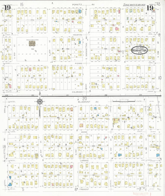 Sanborn Fire Insurance Map from Manhattan, Riley County, Kansas (1930), Sheet #0019 - Historic Sanborn Fire Insurance Map Print, vintage old map wall art, antique decor, genealogy gift, Kansas Kansas map