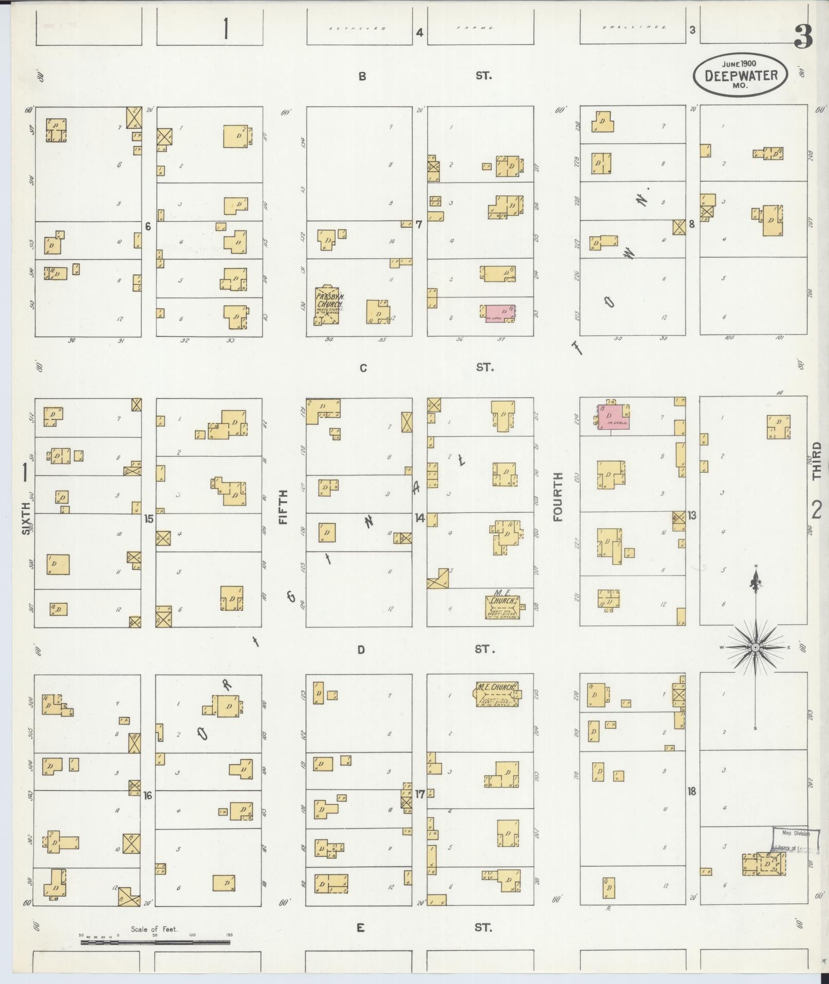Sanborn Fire Insurance Map from Deepwater, Henry County, Missouri (1900), Sheet #0003 - Complete Map Set gallery image, historic Sanborn map, vintage wall art, Missouri Missouri