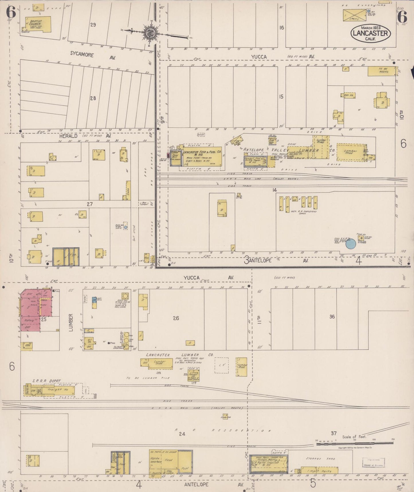 Sanborn Fire Insurance Map from Lancaster, Los Angeles County, California (1923), Sheet #0006 - Historic Sanborn Fire Insurance Map Print, vintage old map wall art, antique decor, genealogy gift, California California map
