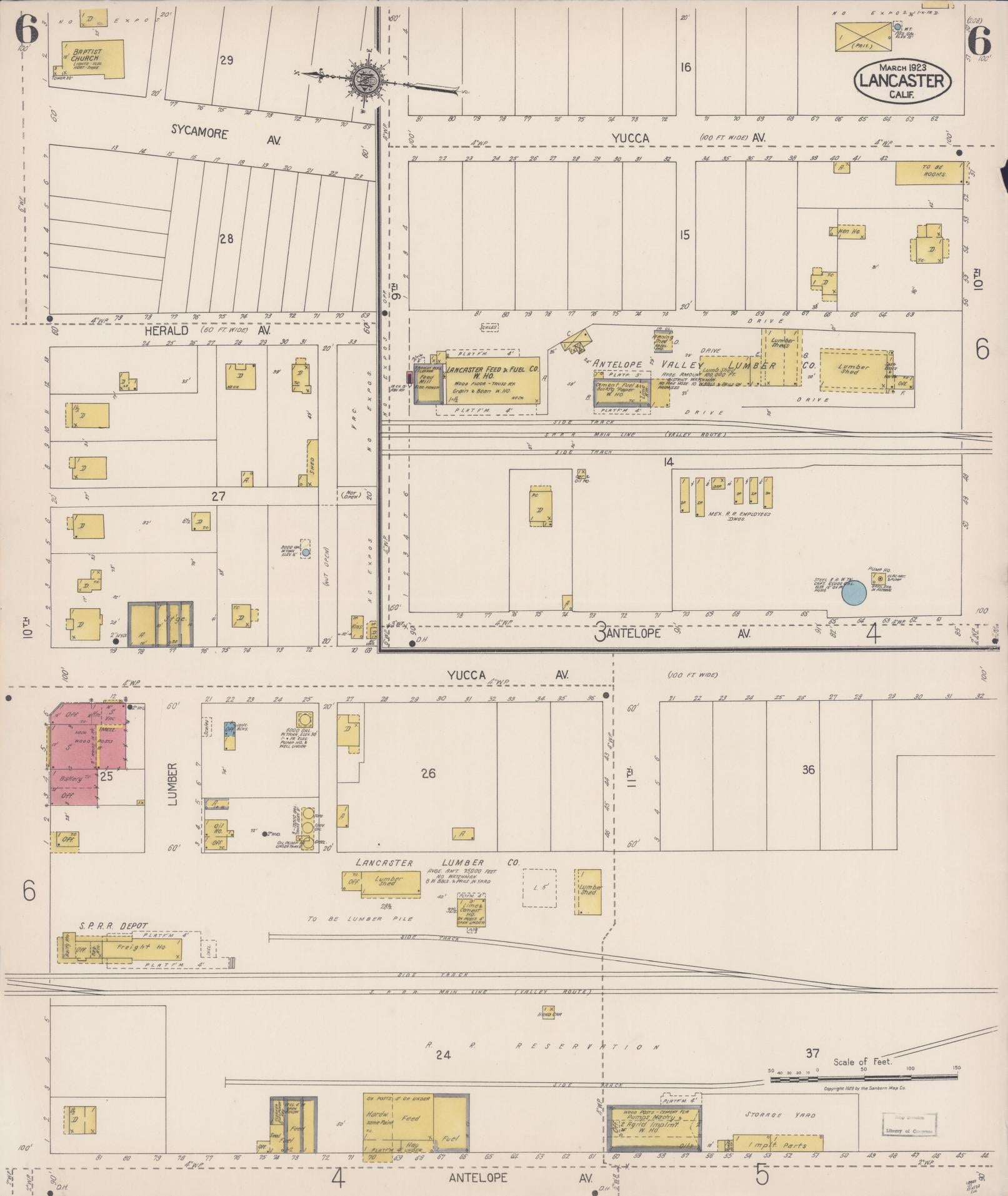 Sanborn Fire Insurance Map from Lancaster, Los Angeles County, California (1923), Sheet #0006 - Historic Sanborn Fire Insurance Map Print, vintage old map wall art, antique decor, genealogy gift, California California map