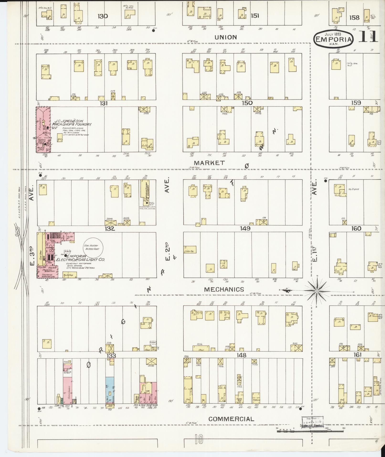 Sanborn Fire Insurance Map from Emporia, Lyon County, Kansas (1893), Sheet #0011 - Complete Map Set gallery image, historic Sanborn map, vintage wall art, Kansas Kansas