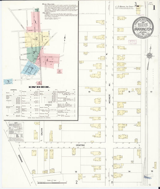 Sanborn Fire Insurance Map from Harrington, Kent County, Delaware (1910), Sheet #0001 - Historic Sanborn Fire Insurance Map Print, vintage old map wall art, antique decor, genealogy gift, Delaware Delaware map