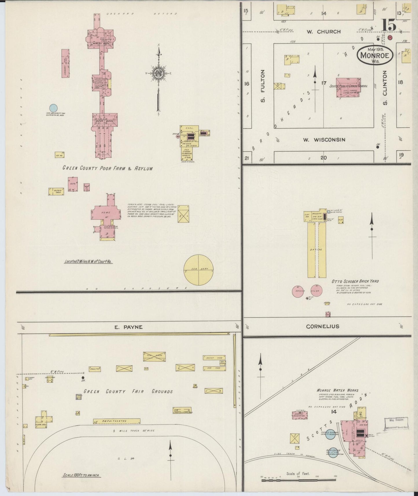 Sanborn Fire Insurance Map from Monroe, Green County, Wisconsin (1915), Sheet #0015 - Complete Map Set gallery image, historic Sanborn map, vintage wall art, Wisconsin Wisconsin