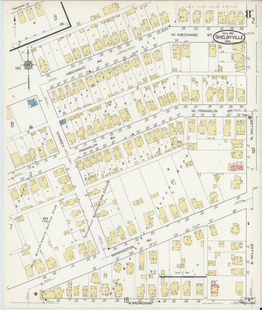 Sanborn Fire Insurance Map from Shelbyville, Shelby County, Indiana (1916), Sheet #0008 - Historic Sanborn Fire Insurance Map Print, vintage old map wall art, antique decor, genealogy gift, Indiana Indiana map