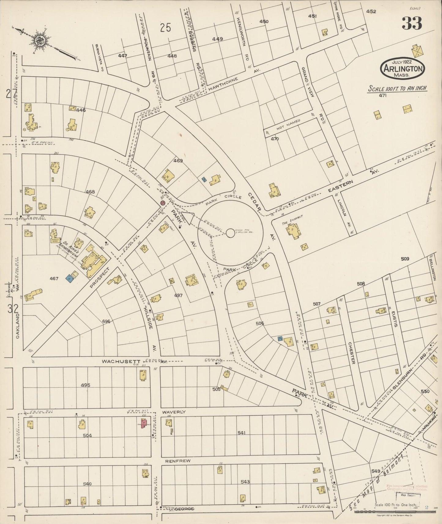 Sanborn Fire Insurance Map from Arlington, Middlesex County, Massachusetts (1922), Sheet #0033 - Complete Map Set gallery image, historic Sanborn map, vintage wall art, Massachusetts Massachusetts