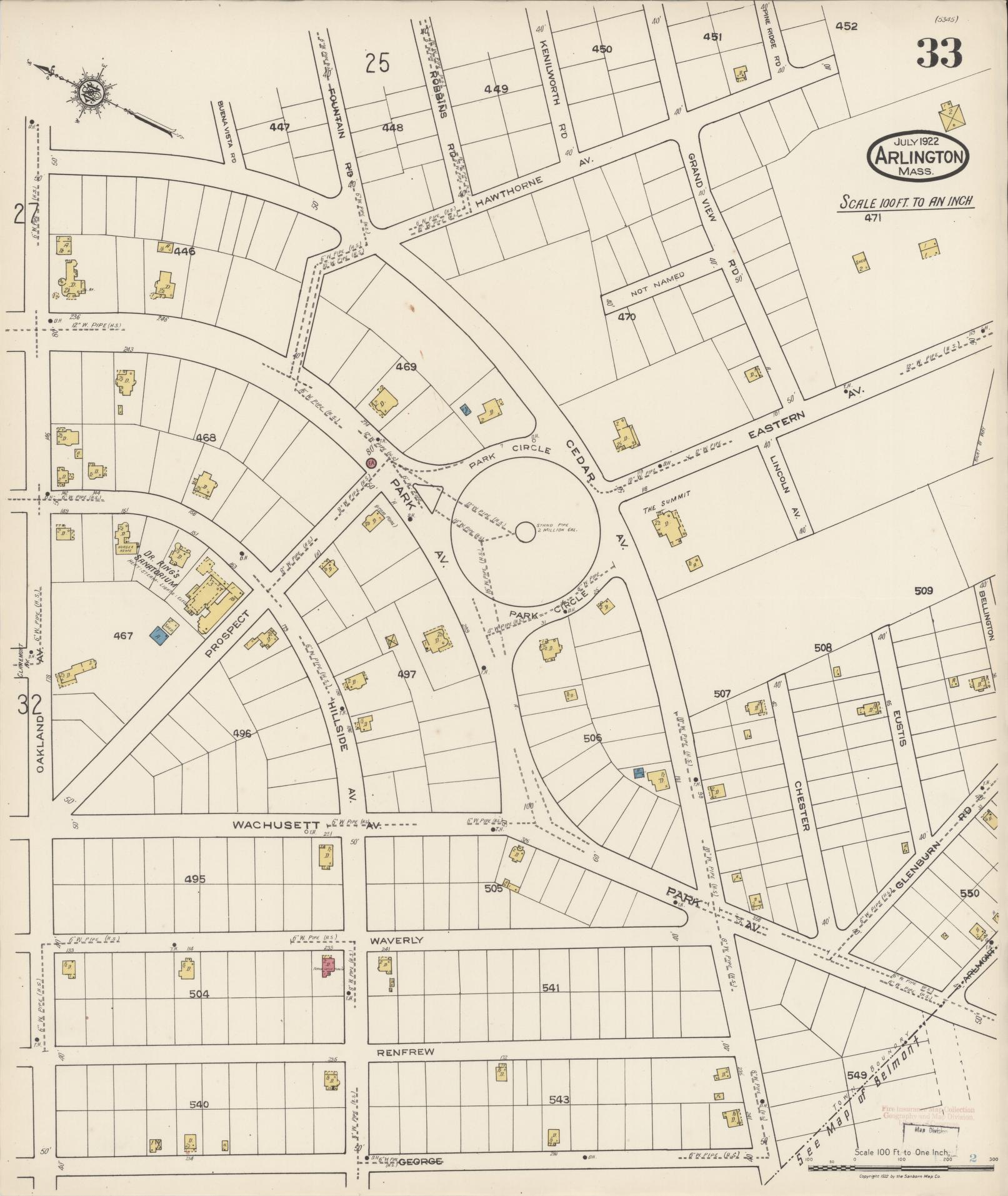 Sanborn Fire Insurance Map from Arlington, Middlesex County, Massachusetts (1922), Sheet #0033 - Complete Map Set gallery image, historic Sanborn map, vintage wall art, Massachusetts Massachusetts