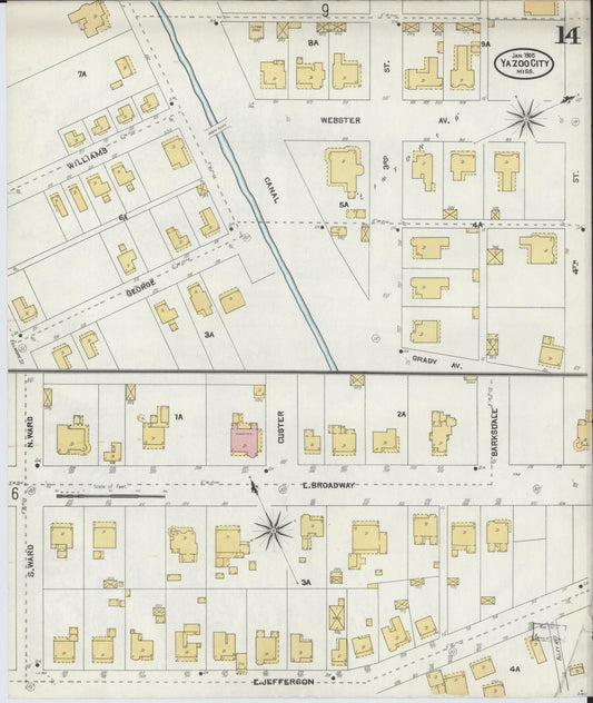 Sanborn Fire Insurance Map from Yazoo City, Yazoo County, Mississippi (1905), Sheet #0014 - Historic Sanborn Fire Insurance Map Print, vintage old map wall art, antique decor, genealogy gift, Mississippi Mississippi map