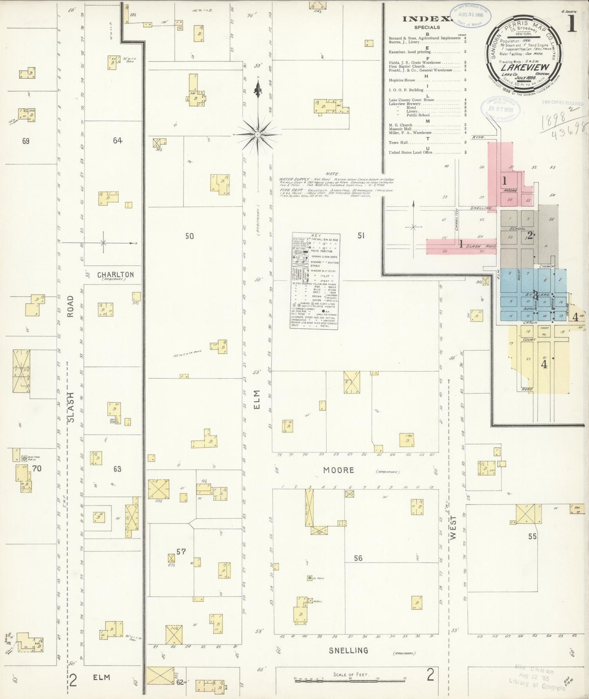 Sanborn Fire Insurance Map from Lakeview, Lake County, Oregon (1898), Sheet #0001 - Historic Sanborn Fire Insurance Map Print, vintage old map wall art, antique decor, genealogy gift, Oregon Oregon map