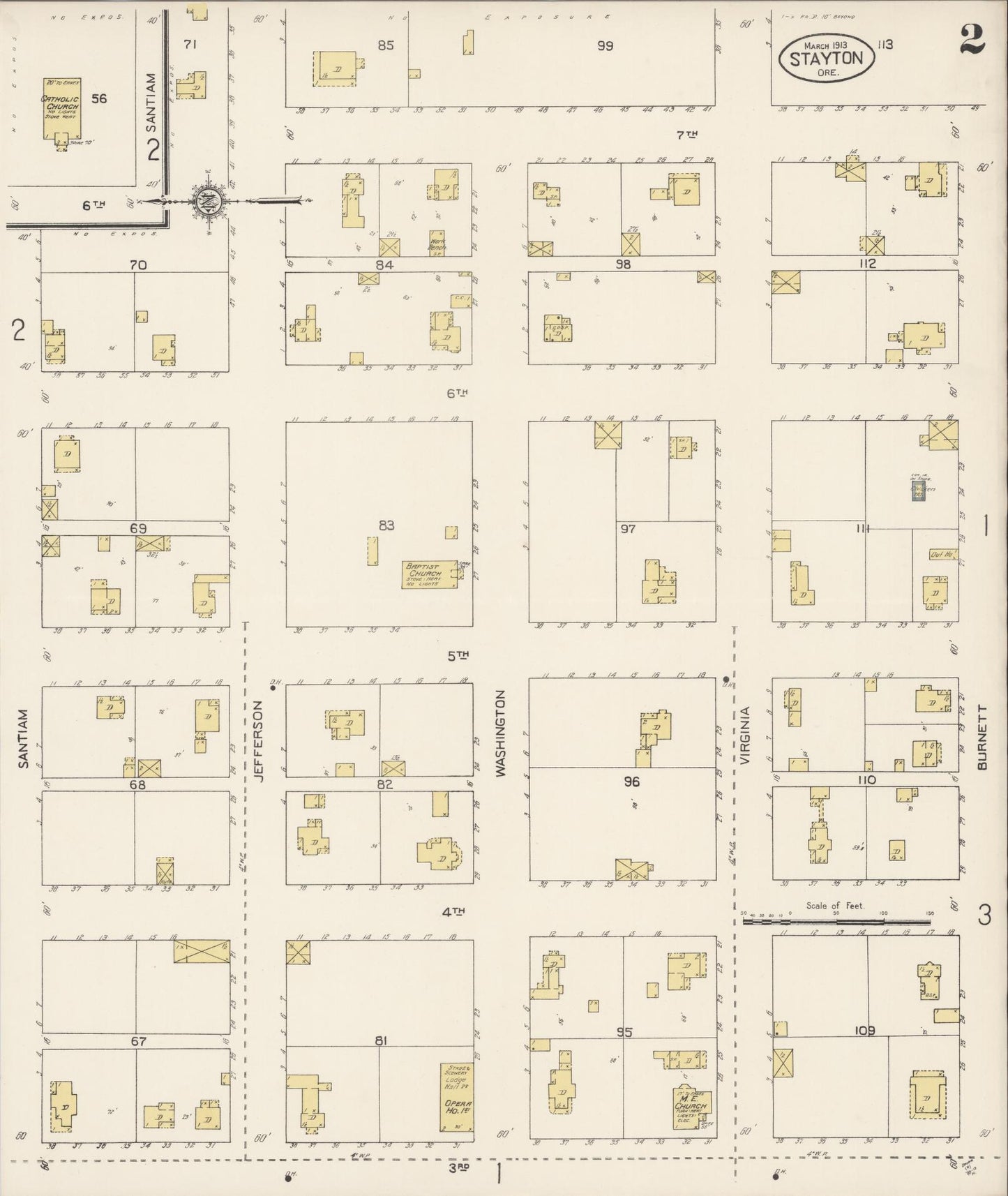 Sanborn Fire Insurance Map from Stayton, Marion County, Oregon (1913), Sheet #0002 - Complete Map Set gallery image, historic Sanborn map, vintage wall art, Oregon Oregon