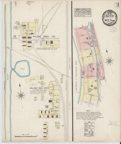 Sanborn Fire Insurance Map from Milton, Northumberland County, Pennsylvania (1884), Sheet #0001 - Historic Sanborn Fire Insurance Map Print, vintage old map wall art, antique decor, genealogy gift, Pennsylvania Pennsylvania map