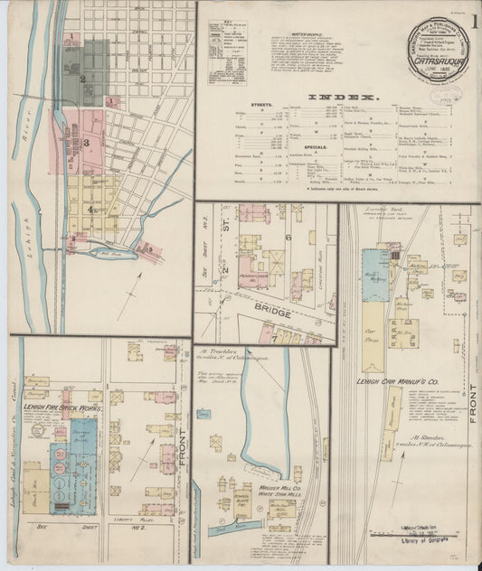 Sanborn Fire Insurance Map from Catasauqua, Lehigh County, Pennsylvania (1885), Sheet #0001 - Historic Sanborn Fire Insurance Map Print, vintage old map wall art, antique decor, genealogy gift, Pennsylvania Pennsylvania map