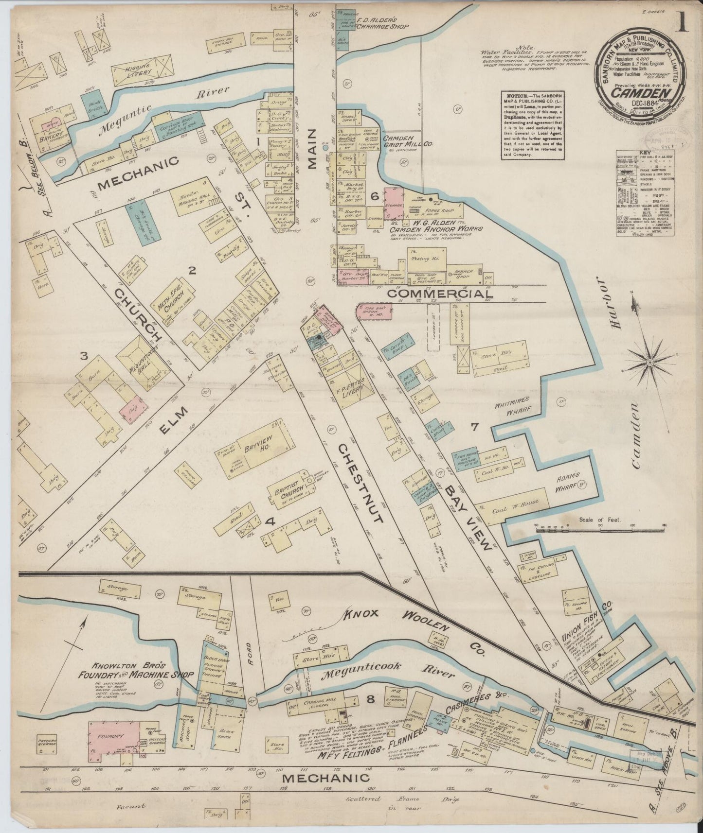 Sanborn Fire Insurance Map from Camden, Knox County, Maine (1884), Sheet #0001 - Complete Map Set gallery image, historic Sanborn map, vintage wall art, Maine Maine