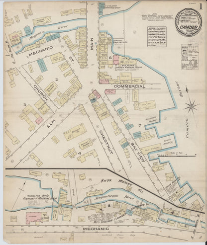 Sanborn Fire Insurance Map from Camden, Knox County, Maine (1884), Sheet #0001 - Complete Map Set gallery image, historic Sanborn map, vintage wall art, Maine Maine