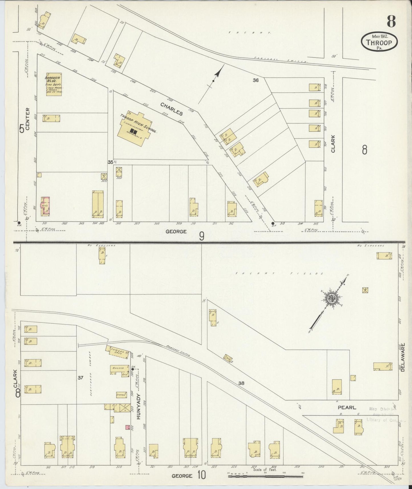 Sanborn Fire Insurance Map from Throop, Lackawanna County, Pennsylvania (1912), Sheet #0008 - Complete Map Set gallery image, historic Sanborn map, vintage wall art, Pennsylvania Pennsylvania