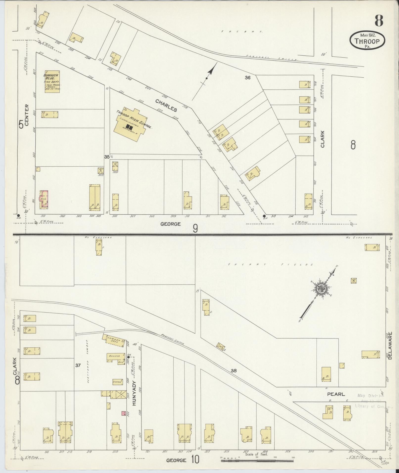 Sanborn Fire Insurance Map from Throop, Lackawanna County, Pennsylvania (1912), Sheet #0008 - Complete Map Set gallery image, historic Sanborn map, vintage wall art, Pennsylvania Pennsylvania