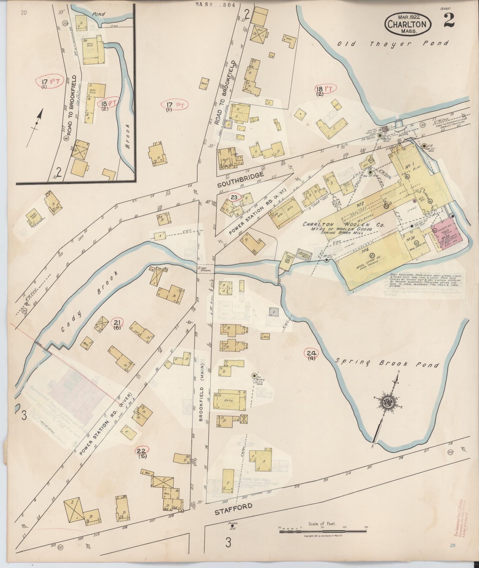Sanborn Fire Insurance Map from Charlton, Worcester County, Massachusetts (1945), Sheet #0002 - Historic Sanborn Fire Insurance Map Print, vintage old map wall art, antique decor, genealogy gift, Massachusetts Massachusetts map