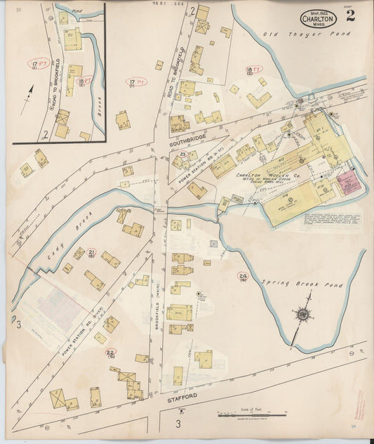 Sanborn Fire Insurance Map from Charlton, Worcester County, Massachusetts (1945), Sheet #0002 - Historic Sanborn Fire Insurance Map Print, vintage old map wall art, antique decor, genealogy gift, Massachusetts Massachusetts map